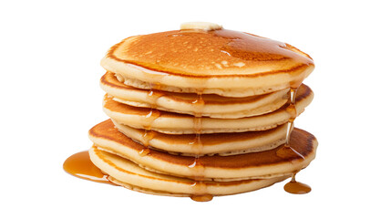 Golden Brown Pancakes Stack on a Plate - Delicious Homemade Breakfast with Sweet Syrup on transparent background- Tasty Morning Brunch Food Photography