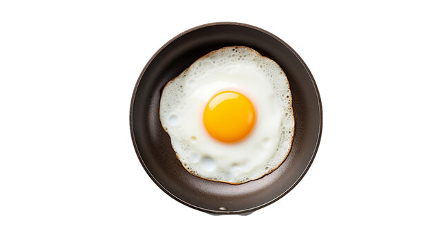 One fried egg in hot pan, isolated on a transparent background