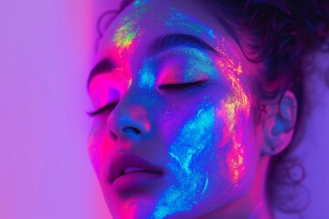Woman portrait in vibrant holographic shades