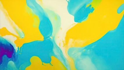Multi colored abstract painting with bright Cyan and yellow