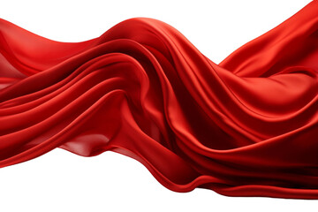 Red Fabric Blowing in the Wind. A vibrant red fabric flutters and billows in the wind against a pure Transparent background.