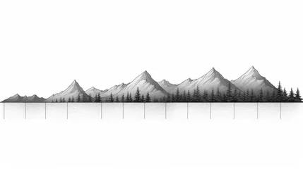 Foto op Plexiglas Hand drawn chain of mountains and peaks in black line on white background illustration © Aliaksandra