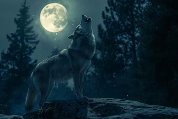 Fensteraufkleber wolf howling at night © muzamli art