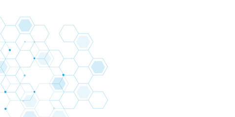 Abstract technology or medical background with hexagons shape pattern. Background of hexagon geometric blue pattern. Graphic digital science concept design.