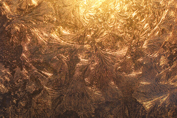 ice patterns on the window in the sunlight