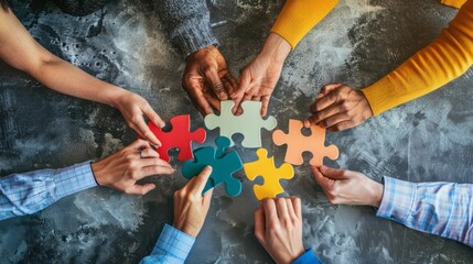 Diverse Hands Joining Colorful Puzzle Pieces - 738175319