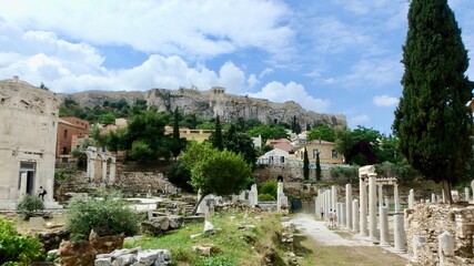 Ancient Classical Greek Ruins in the Agora under the Acropolis in Athens Greece
