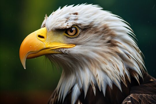 Closeup of the face of a vulture or eagle with yellow beak
