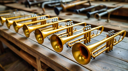 A symphony of brass, capturing the essence of musical mastery with a trumpet in focus, surrounded...