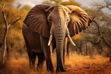 Fototapeta na wymiar Closeup of a big elephant in the jungle