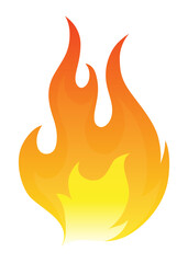 Fire flame icon. Cartoon heat wildfire or bonfire, burn power fiery. Power light energy silhouette. Campfire element in flat style. Isolated vector illustration