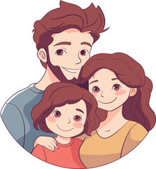 father mother and child, happy family smiling, family cartoon