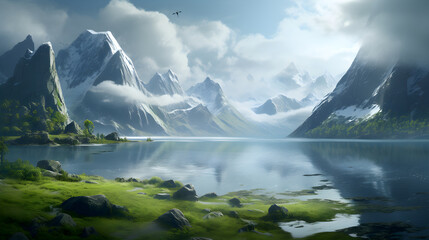 Mesmerizing Beauty of Fjord Landscape Showcasing the Harmonious Contrast Between Tranquil Waters and Towering Mountains