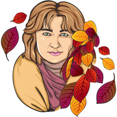 Woman in autumn leaves