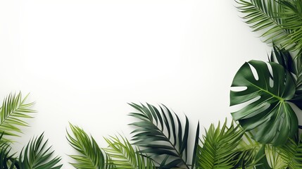 Creative layout made of colorful tropical leaves on white background. Minimal summer exotic concept with copy space. Border arrangement