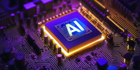 mainboard circuit with cpu and shining AI ot cpu