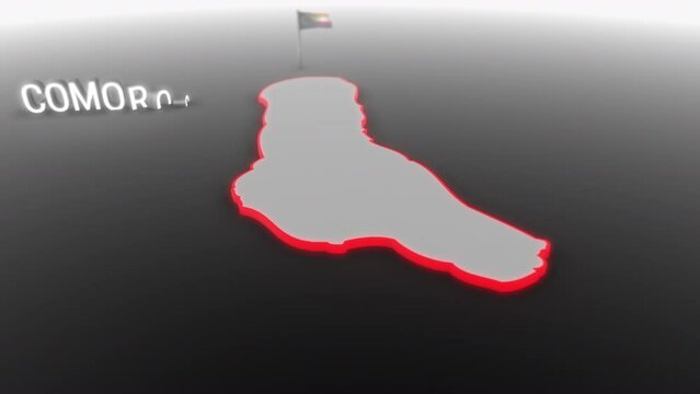3d animated map of Comoros gets hit and fractured by the text “War”