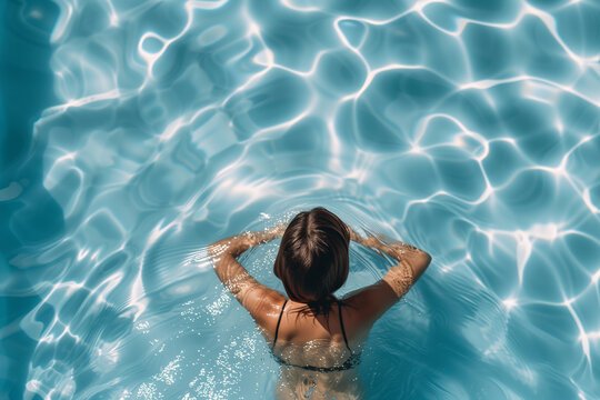 Top view of woman swimming in the pool