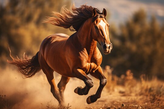 Wildlife photography of a horse running in an open field