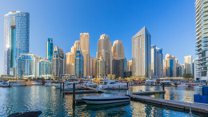 Fototapeta na wymiar Skyscrapers at Dubai Marina.
