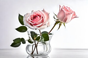 pink rose in vase, Enter a realm of timeless romance and elegance with a delicate pink rose delicately placed in a vase against a pristine white background