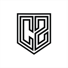 CZ Letter Logo monogram shield geometric line inside shield isolated style design - obrazy, fototapety, plakaty