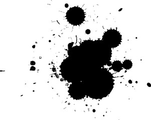 black ink color splash splatter grunge graphic element on white background