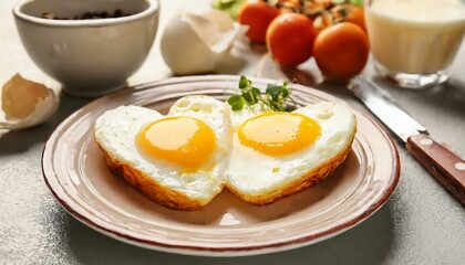 Fototapeta premium Heart-shaped fried eggs on plate