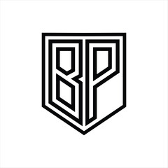 BP Letter Logo monogram shield geometric line inside shield isolated style design