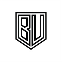 BU Letter Logo monogram shield geometric line inside shield isolated style design