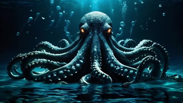Creepy glowing eyes octopus underwater wild ocean slow motion video