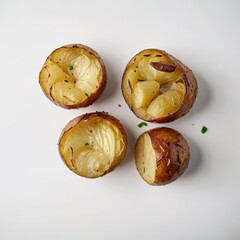 baked potatoes with rosemary on white
