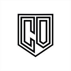 CO Letter Logo monogram shield geometric line inside shield isolated style design