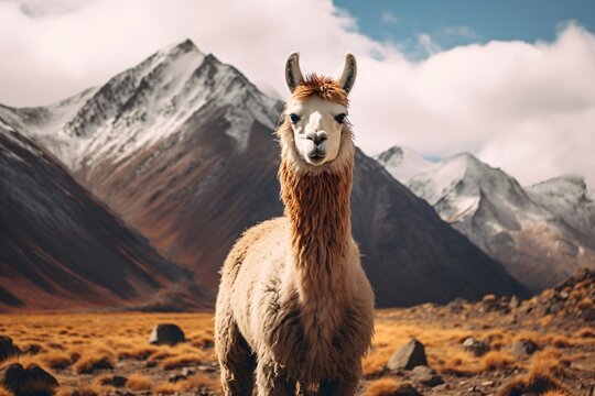 Closeup of a llama in a valley
