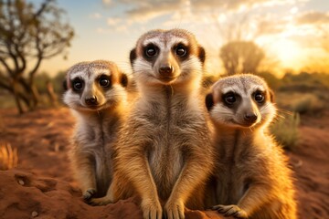 Obraz premium A group of cute meerkats looking in the camera