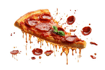 Slice of Pepperoni Pizza With Melted Sauce. A mouthwatering slice of pepperoni pizza with perfectly melted cheese and tangy tomato sauce.