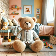 Teddy Bear Inside Colorful Child Bedroom 