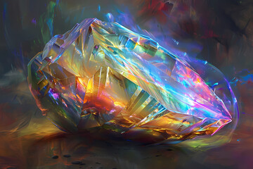 Mystical iridescent object. Shimmering with a spectrum of vibrant colors. Emanating a captivating and otherworldly glow. Futuristic and surreal art style.