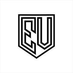 EV Letter Logo monogram shield geometric line inside shield isolated style design