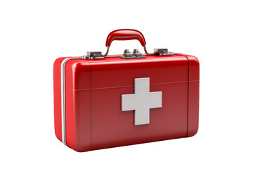 Red Medical Case With White Cross. A red medical case featuring a prominent white cross symbolizing emergency medical supplies ready for use.