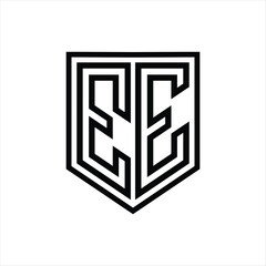 EE Letter Logo monogram shield geometric line inside shield isolated style design