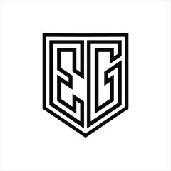 EG Letter Logo monogram shield geometric line inside shield isolated style design