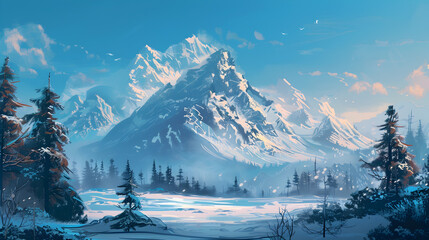 Winter landscape background,,
A snowy mountain landscape with a snowy mountain in the background