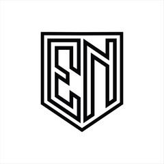 EN Letter Logo monogram shield geometric line inside shield isolated style design