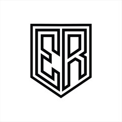 ER Letter Logo monogram shield geometric line inside shield isolated style design