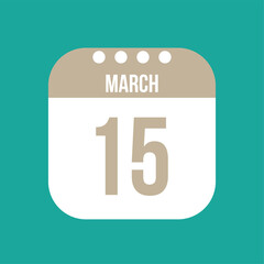 15 March calendar vector icon. White March date for the days of the month and the week on a light background