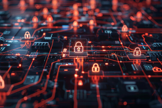 A circuit board with a padlock on it