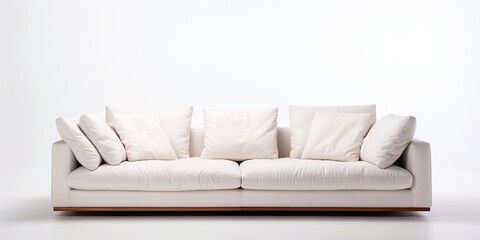 Contemporary sofa on white background, facing forward.