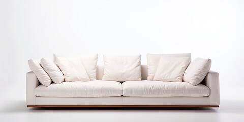 Fototapeta premium Contemporary sofa on white background, facing forward.