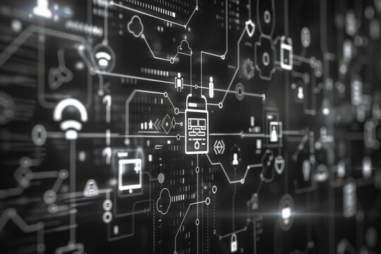 A circuit board with a cell phone icon in the middle